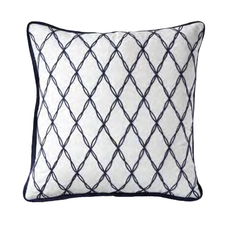 CODE_ GR28 SANTORINI LATTICE 50x50 100_ Cotton. Navy Detailing. Lattice Edging